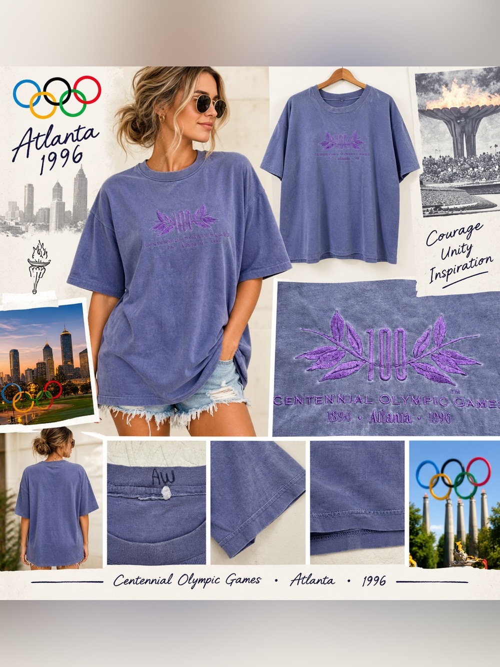 Vintage 1996 Atlanta Centennial Olympic Games Embroidered T-Shirt Tag Missing L